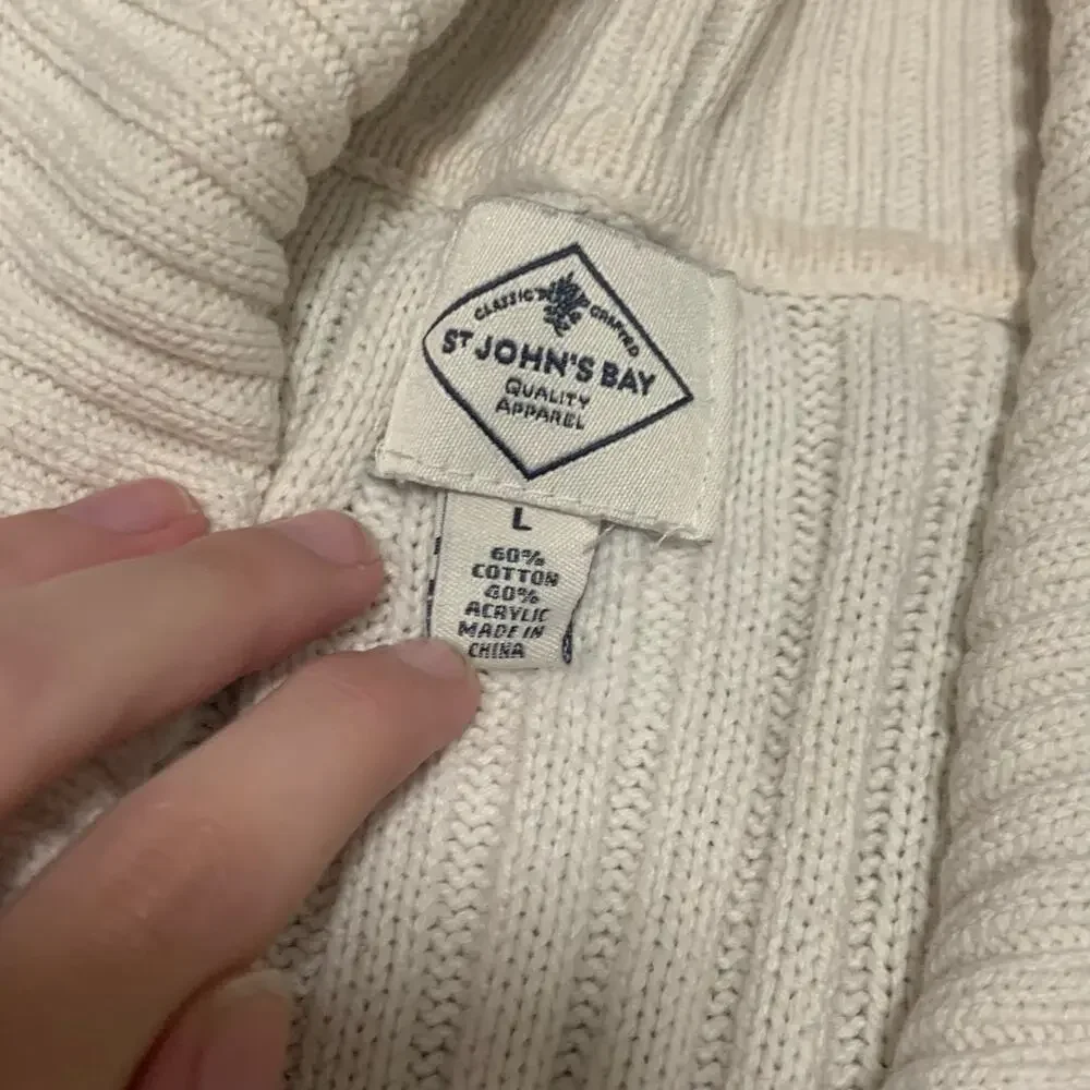 Custom Upcycled Eaten Apple Patchwork Cream Knit Zip Sweater – Large